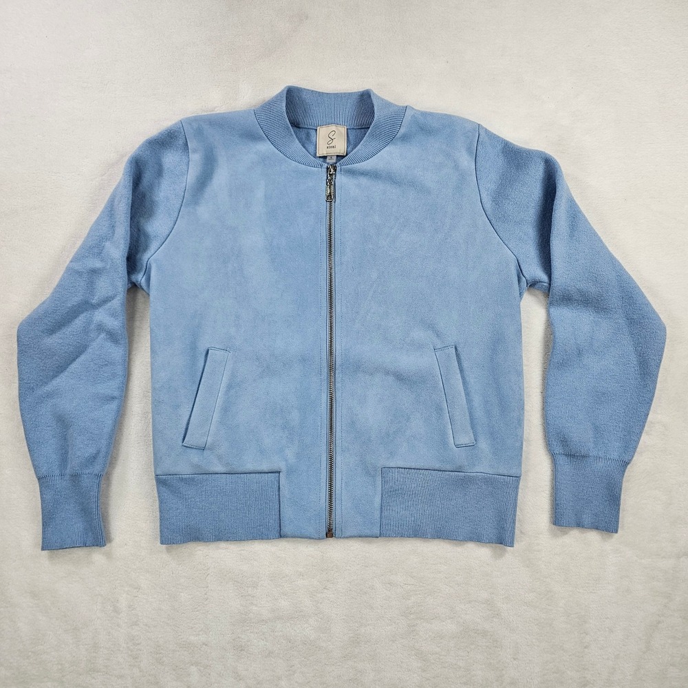 Sioni Womens Light Blue Faux Suede Knit Bomber Jacket Full Zip Size L